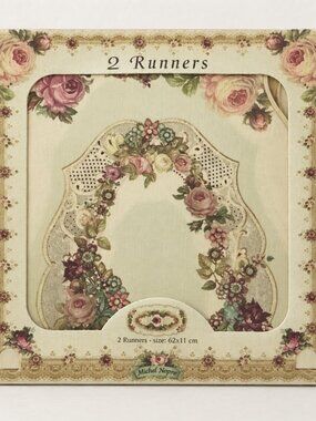 2 pc Michal Negrin Runners Dining Table Kitchen Home Decor Victorian Rose Floral